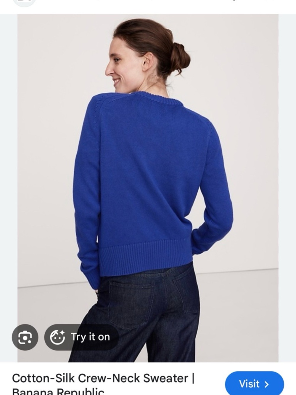 Banana Republic Cotton-Silk Crewneck Sweater in Cobalt Blue